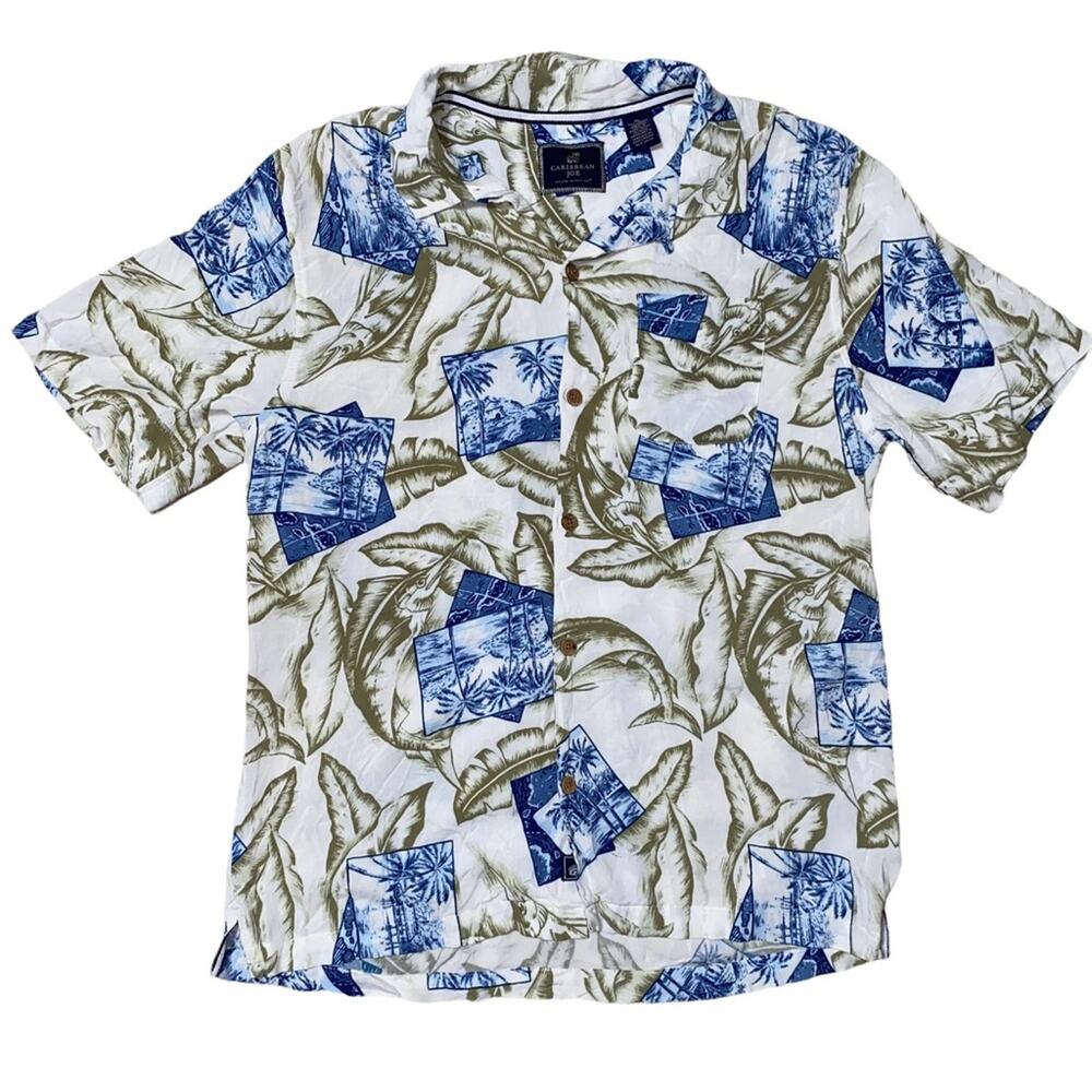 Caribbean Shirt Joe Hawaiian Floral Print Vintage Beach Button Up Short Sleeve